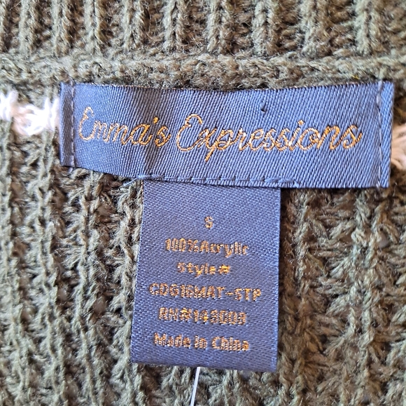 Emma's Expressions green white knit cardigan size Small - Picture 5 of 10